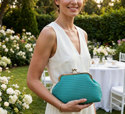 LOEL Knitted Clip-Frame Clutch Bag for Women - Lightweight Polyester Cloud Pouch, Evening & Daily Purse