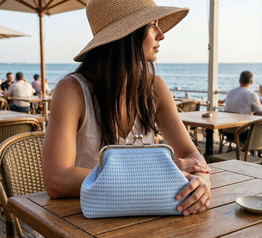 LOEL Knitted Clip-Frame Clutch Bag for Women - Lightweight Polyester Cloud Pouch, Evening & Daily Purse