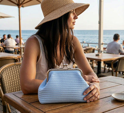LOEL Knitted Clip-Frame Clutch Bag for Women - Lightweight Polyester Cloud Pouch, Evening & Daily Purse