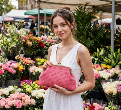 LOEL Knitted Clip-Frame Clutch Bag for Women - Lightweight Polyester Cloud Pouch, Evening & Daily Purse