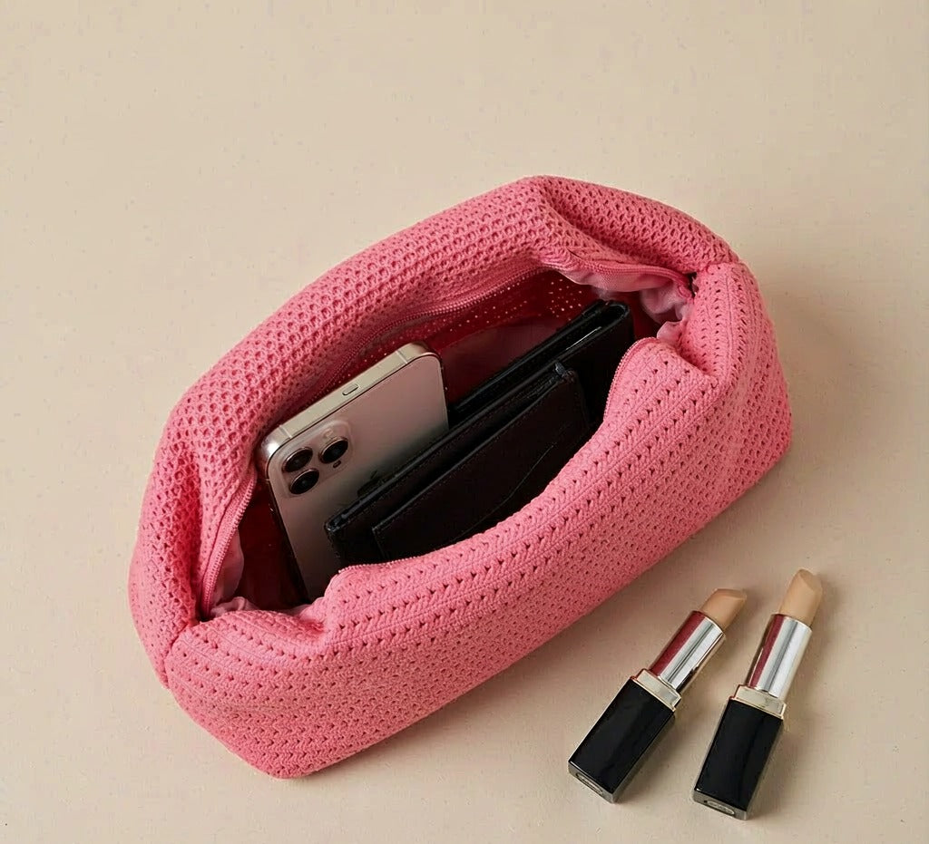 LOEL Knitted Clip-Frame Clutch Bag for Women - Lightweight Polyester Cloud Pouch, Evening & Daily Purse
