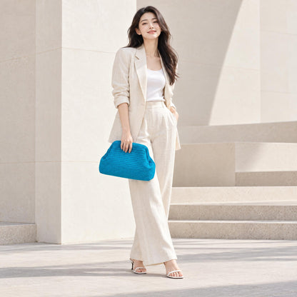 LOEL Knitted Clip-Frame Clutch Bag for Women - Lightweight Polyester Cloud Pouch, Evening & Daily Purse