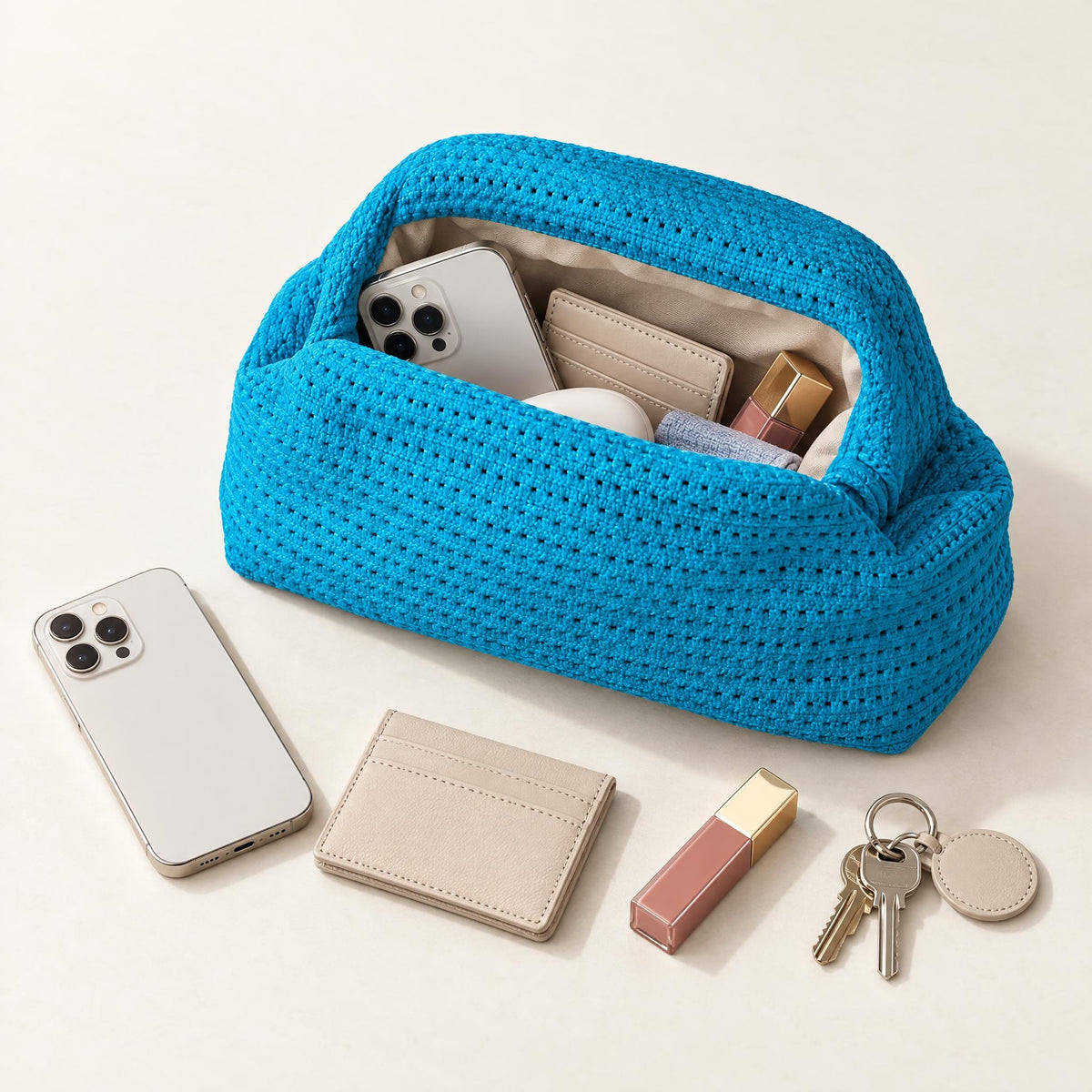 LOEL Knitted Clip-Frame Clutch Bag for Women - Lightweight Polyester Cloud Pouch, Evening & Daily Purse