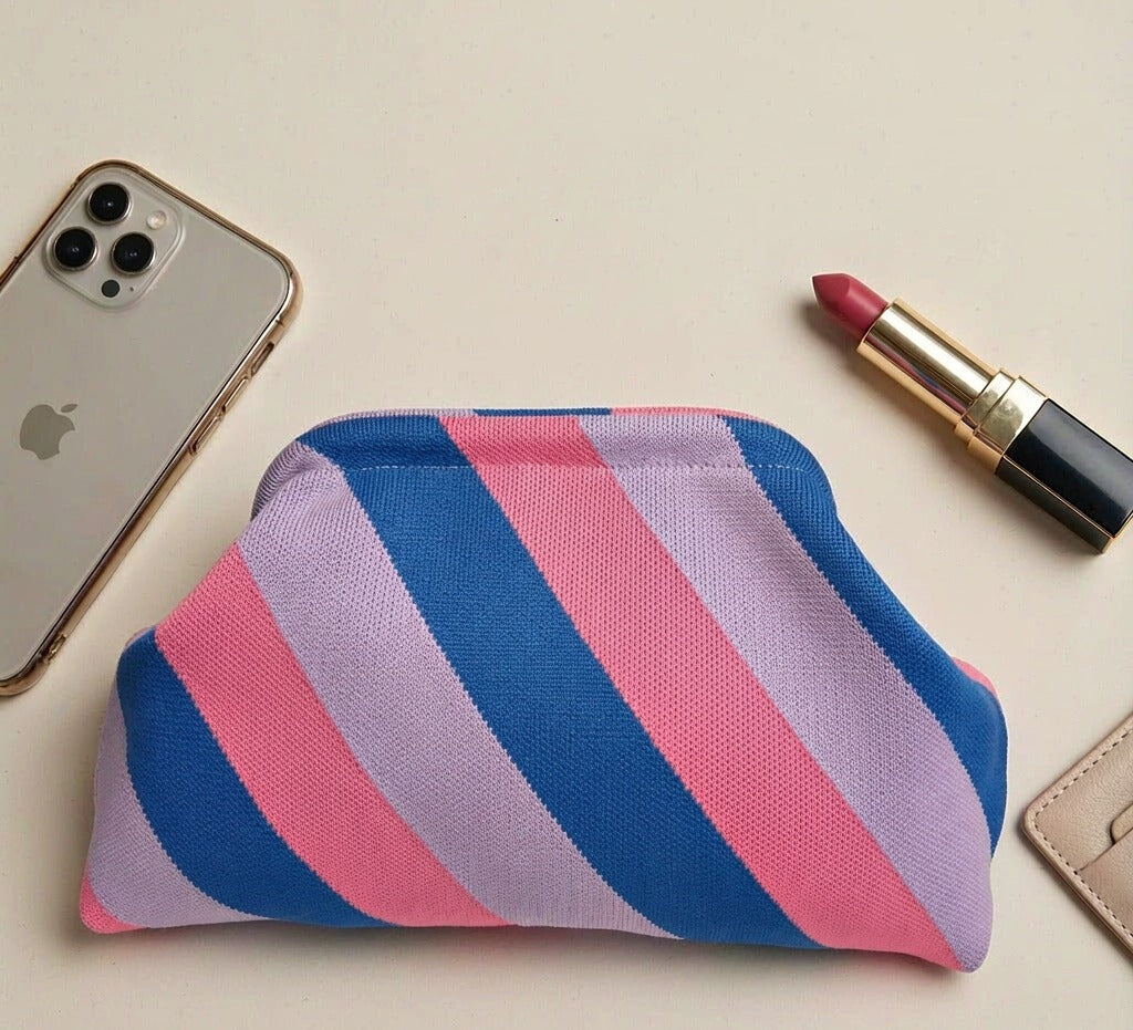 LOEL Knitted Clip-Frame Clutch Bag for Women - Lightweight Polyester Cloud Pouch, Evening & Daily Purse