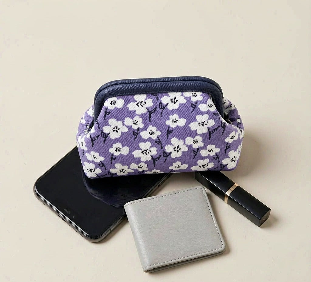 LOEL Knitted Clip-Frame Clutch Bag for Women - Lightweight Polyester Cloud Pouch, Evening & Daily Purse