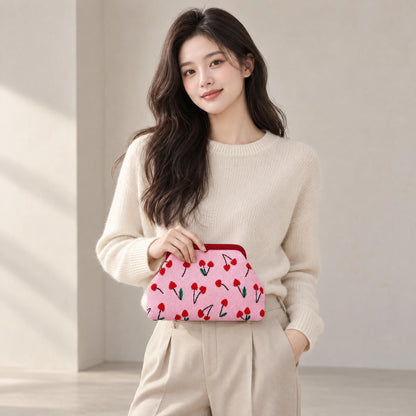 LOEL Knitted Clip-Frame Clutch Bag for Women - Lightweight Polyester Cloud Pouch, Evening & Daily Purse