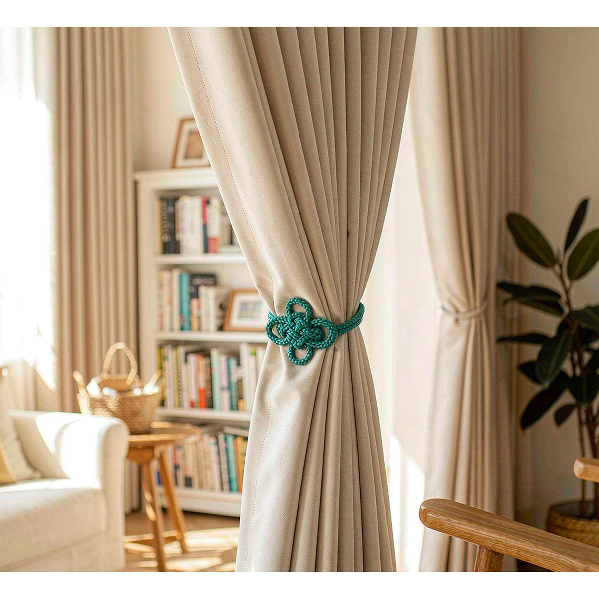 Styled living room with tieback