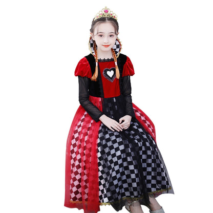 HAWEE Red Hearts Princess Costume for Girls Halloween Queen Cosplay Costume Dress,3-10Y