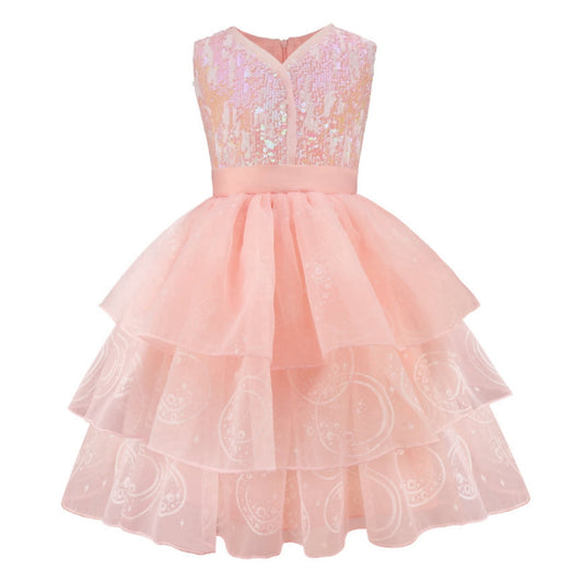 LOEL Girls Pink Ball Gown Witch Dress Princess Dresses Sequin Tulle Dress Wedding Birthday Party Dress Up