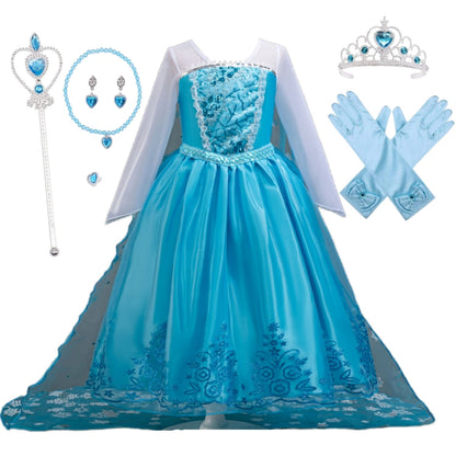 LOEL Girls Princess Dress Christmas Birthday Party Dress up for Toddler Long Sleeve Sequin Blue Fancy Outfit