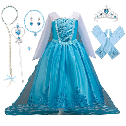 LOEL Girls Princess Dress Christmas Birthday Party Dress up for Toddler Long Sleeve Sequin Blue Fancy Outfit