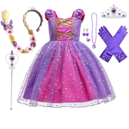 LOEL Girls Princess Dresses Birthday Cosplay Party Fairy Dress up Purple Dress