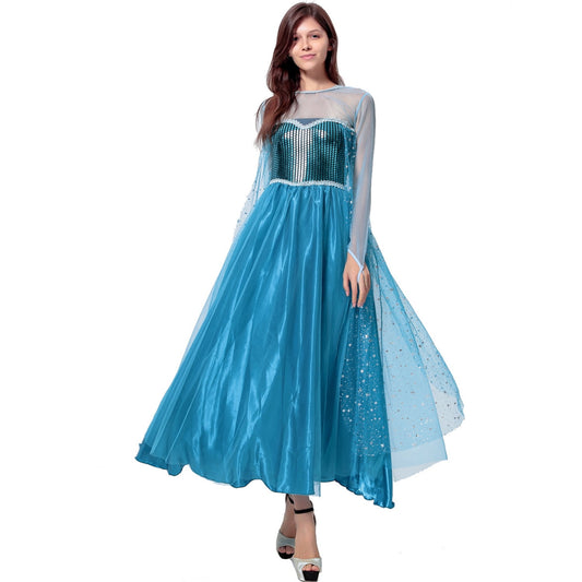 HAWEE Women Blue Costume Halloween Princess Performance Outfit Women's A-line Dress