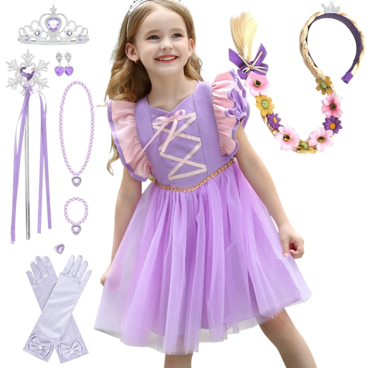 LOEL Little Girls Princess Fancy Dress Short Sleeve Purple Tulle Casual Dress Wedding Party Dresses 2-9Y