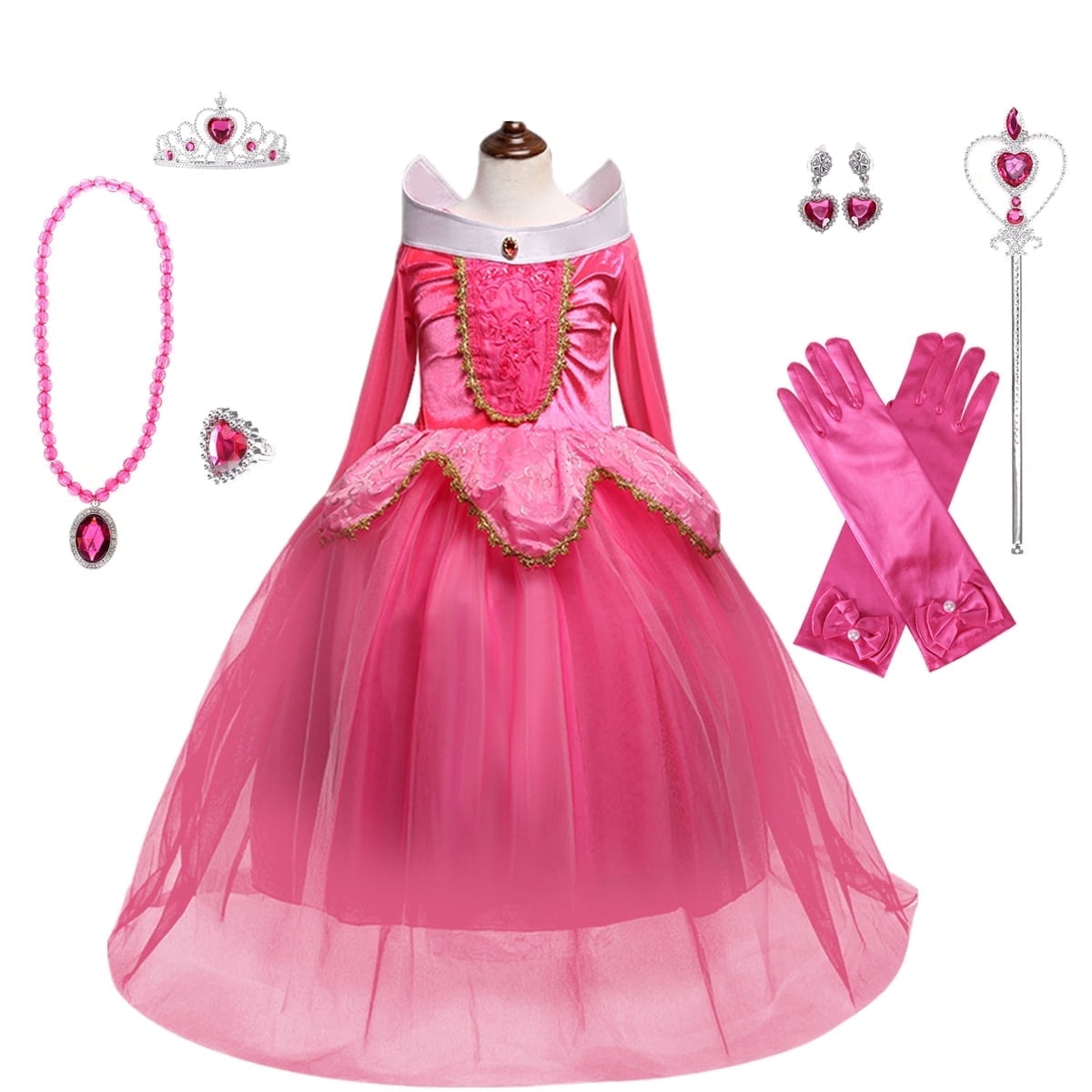 HAWEE Little Girls Princess Dress Cosplay Off Shoulder Pink Dress Halloween Fancy Dress Age 3-8Y
