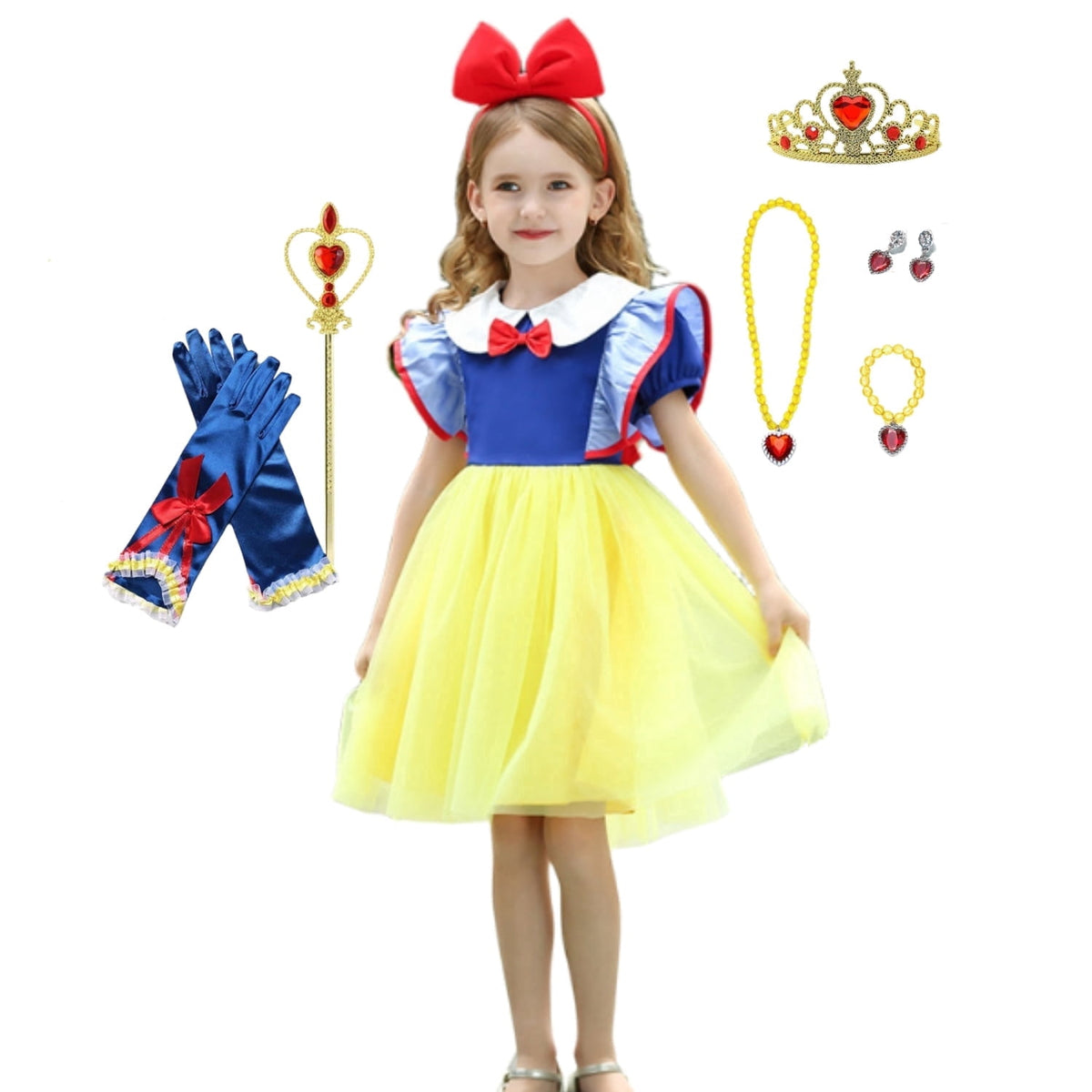 LOEL Princess Dress for Girls Birthday Party Fancy Tulle Dress Short Sleeve Casual Dress 2-8Y