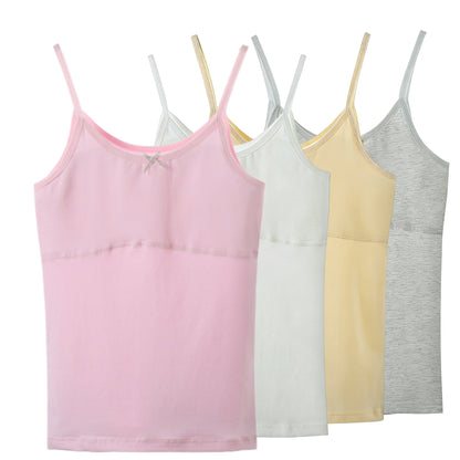 HAWEE Girls Crop Tops Undershirts Cotton Training Bra Sports Bralette Solid Vest for Kids Teens 7-14Y, 4 Pack