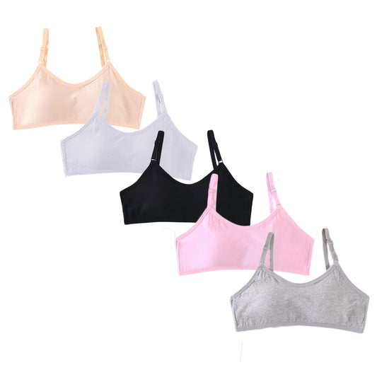 HuaAngel Girls Comfort Flex Fit Bralette 5 Pack Adjustable Straps Fixed Pads Teens Bra Multipack