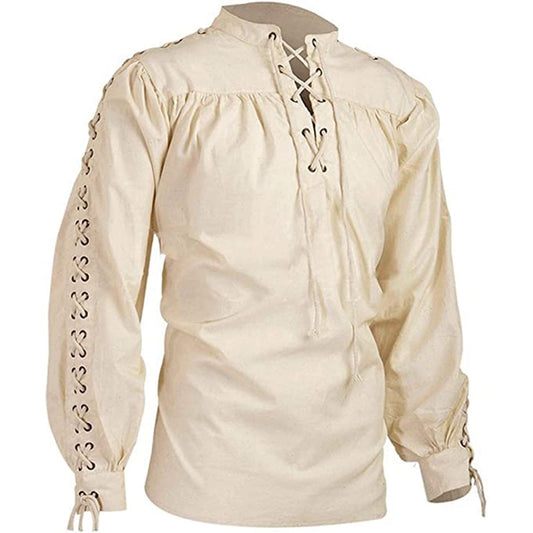 Men's Loose Linen Medieval Gothic Renaissance Shirt Long Sleeve Viking Pirate Mercenary Scottish Costume