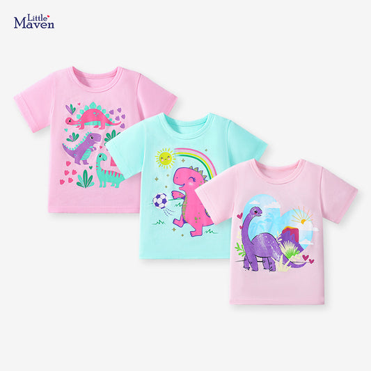Little maven夏季可爱短袖女童上衣2025年新款卡通儿童t恤组合