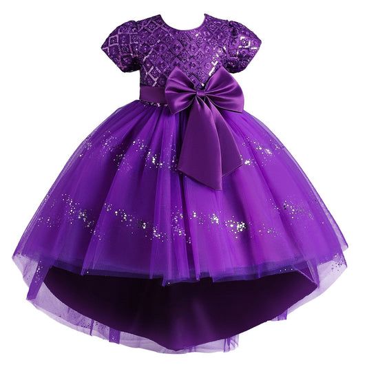 Phenas Flower Girl Lace Bridesmaid Dress High-Low Kids Wedding Party Birthday Sequin Tulle Dresses