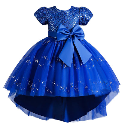 Phenas Flower Girl Lace Bridesmaid Dress High-Low Kids Wedding Party Birthday Sequin Tulle Dresses