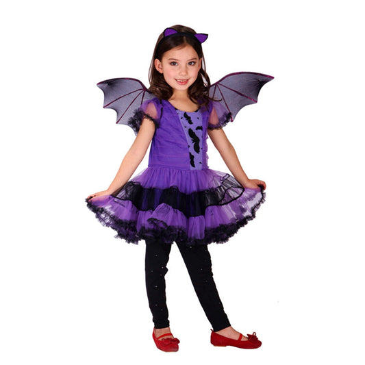 URSOFINE Girls Bat Vampire Costume Kids Halloween Clothes Animal Cosplay Purple Dress