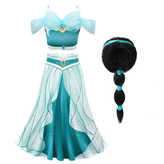 URSOFINE Jasmine Costume for Girls Arabian Sequined Princess Dress Up Princess Cosplay Costumes for Kids