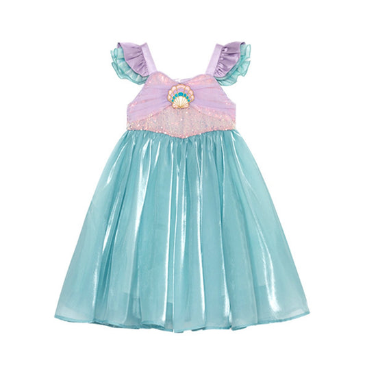 Phenas Little Girl Mermaid Sequins Princess Costume Flutter Sleeves Tank Top Party Dress