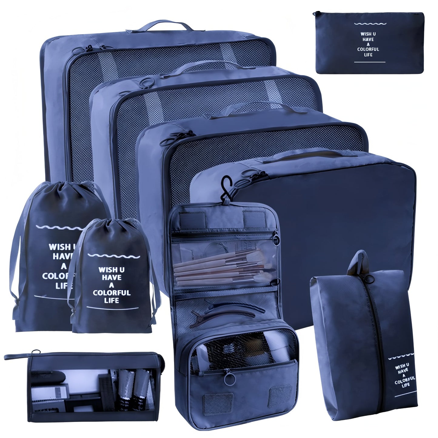 URSOFINE 10 Set Expandable Compression Travel Packing Cubes, See Through Mesh Packing Cubes for Suitcases, Lightweight Luggage Organizers Bag Set for Clothes Shoes Cosmetics Toiletries Accessories