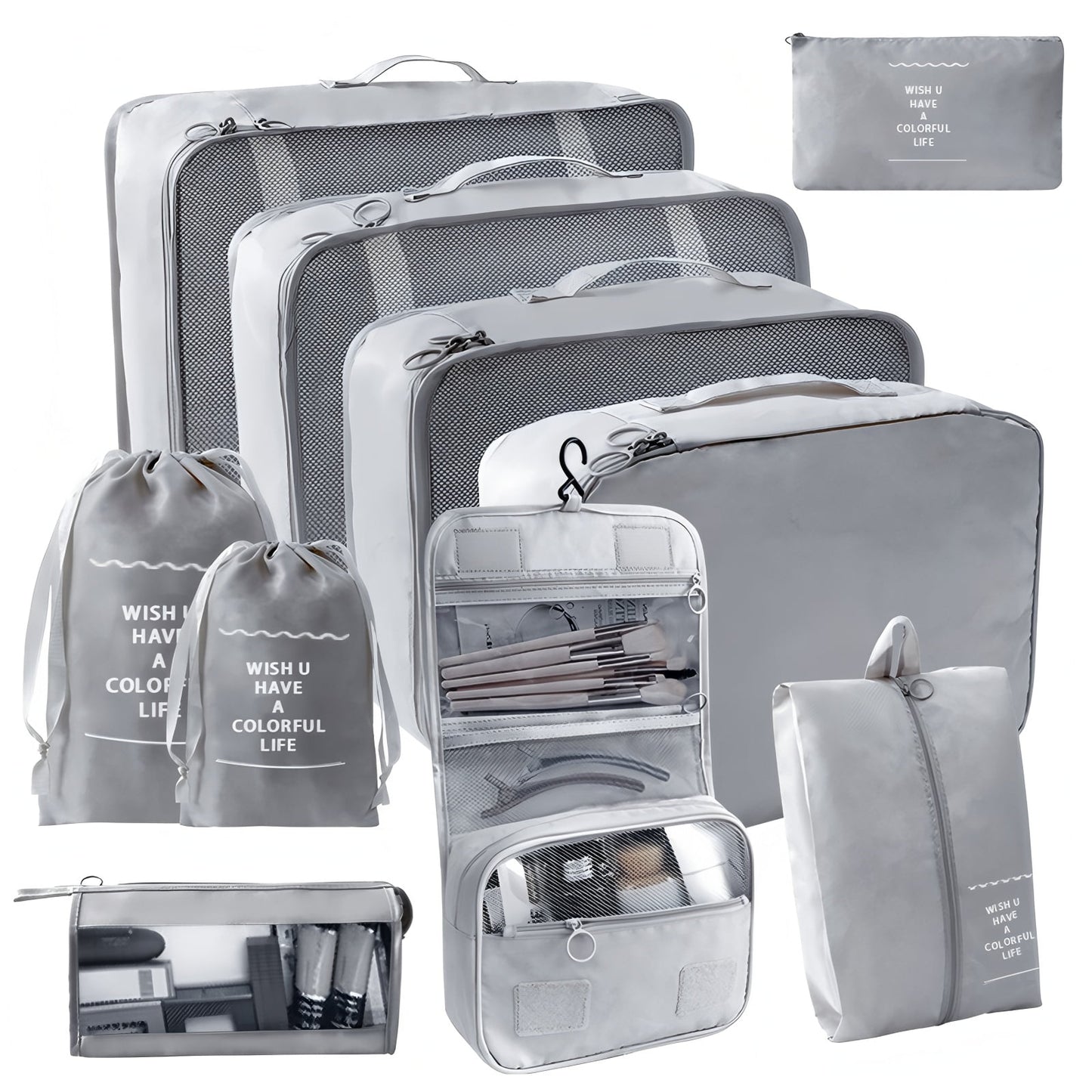 URSOFINE 10 Set Expandable Compression Travel Packing Cubes, See Through Mesh Packing Cubes for Suitcases, Lightweight Luggage Organizers Bag Set for Clothes Shoes Cosmetics Toiletries Accessories