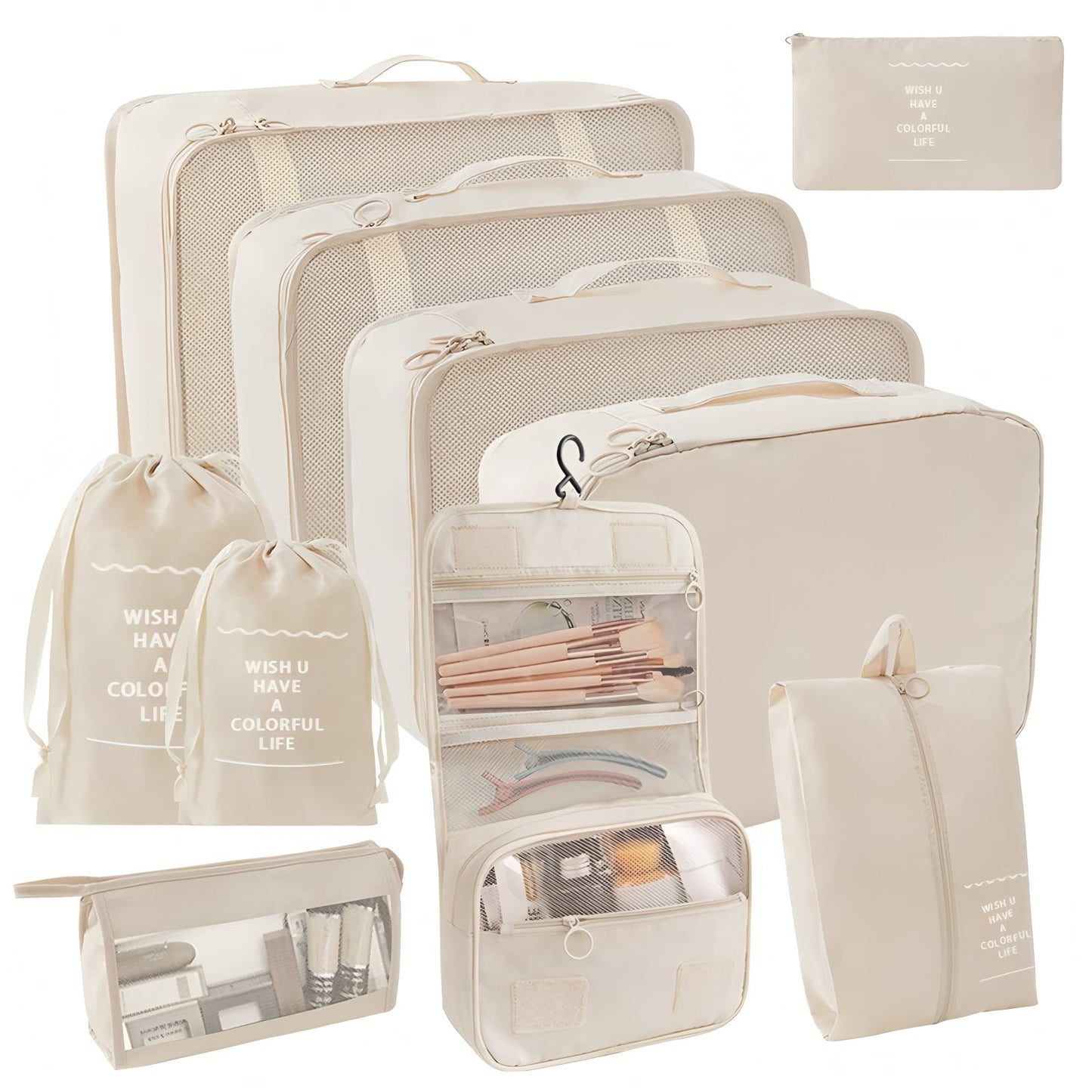 URSOFINE 10 Set Expandable Compression Travel Packing Cubes, See Through Mesh Packing Cubes for Suitcases, Lightweight Luggage Organizers Bag Set for Clothes Shoes Cosmetics Toiletries Accessories