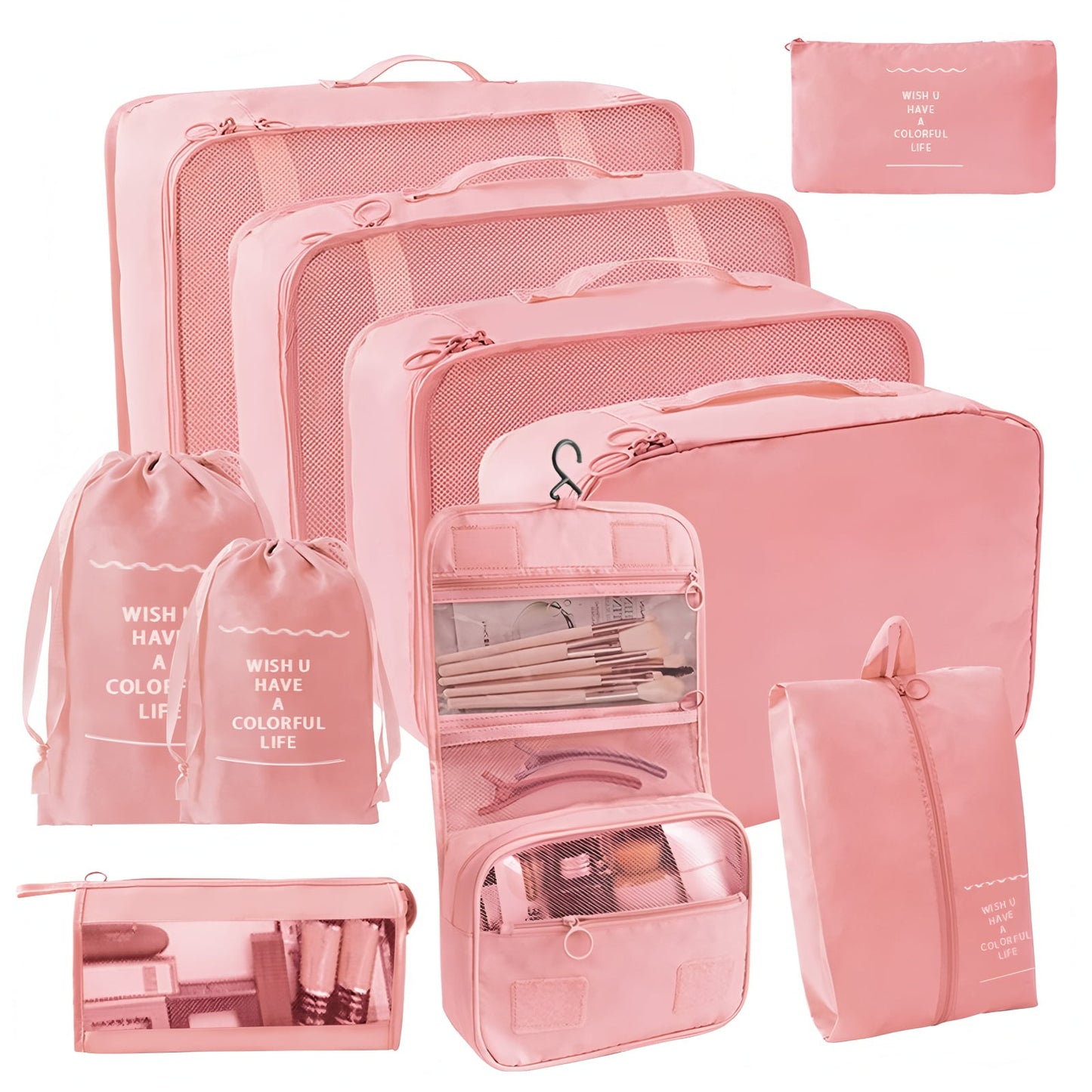 URSOFINE 10 Set Expandable Compression Travel Packing Cubes, See Through Mesh Packing Cubes for Suitcases, Lightweight Luggage Organizers Bag Set for Clothes Shoes Cosmetics Toiletries Accessories