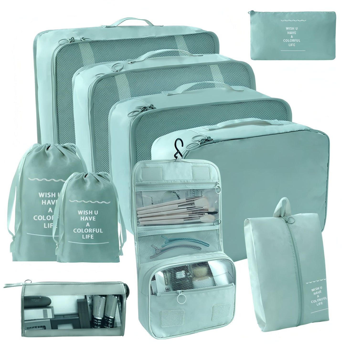 URSOFINE 10 Set Expandable Compression Travel Packing Cubes, See Through Mesh Packing Cubes for Suitcases, Lightweight Luggage Organizers Bag Set for Clothes Shoes Cosmetics Toiletries Accessories