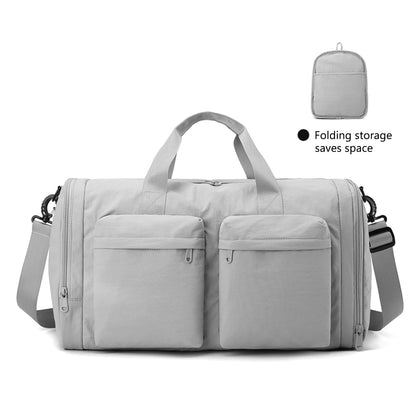 URSOFINE Duffle Bag with Shoes Compartment, Foldable Travel Duffel Bags for Men Women, Packable Travel Bag Waterproof Overnight Weekender Bags with Trolley Sleeve