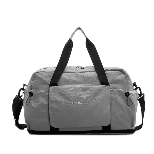 URSOFINE Nylon Duffle Bag, Lightweight Foldable Expandable Gym Bag with Wet Pocket & Luggage Sleeve, Large Capacity Carry On Travel Bag for Men Women, Ideal for Fitness Camping Weekend Getaways Gray