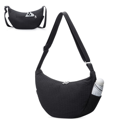 URSOFINE Quilted Puffer Hobo Bag for Women Men - Adjustable Strap Crescent Crossbody Shoulder Bag, Lightweight 2-Zipper Dumpling Casual Handbag with Multiple Pockets (Red)