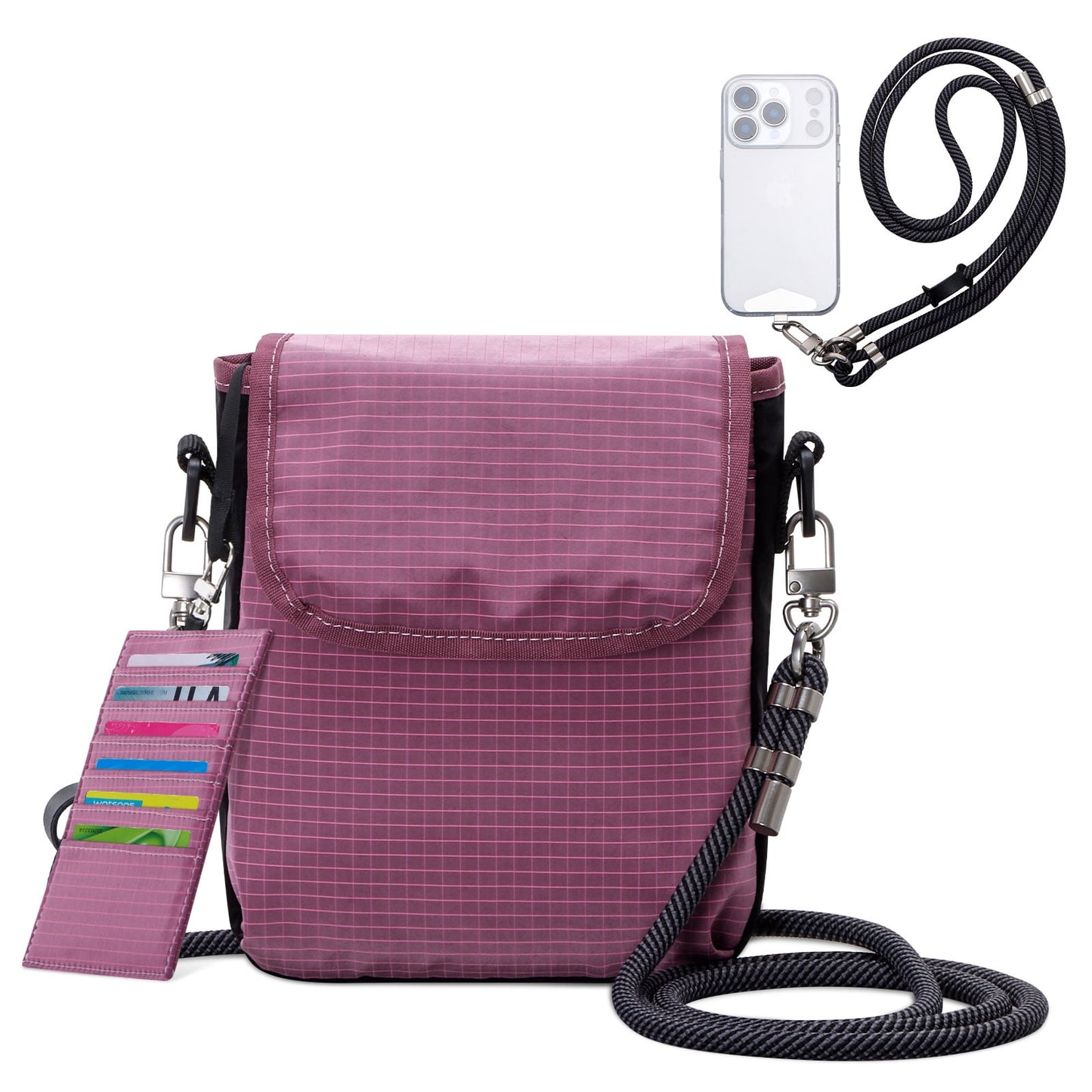 URSOFINE Small Crossbody Bag for Women, Phone Lanyard for Women/Men, Cell Phone Purses with Detachable 6-Layer Card Holder