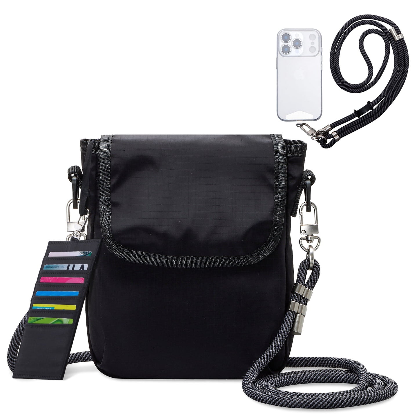 URSOFINE Small Crossbody Bag for Women, Phone Lanyard for Women/Men, Cell Phone Purses with Detachable 6-Layer Card Holder