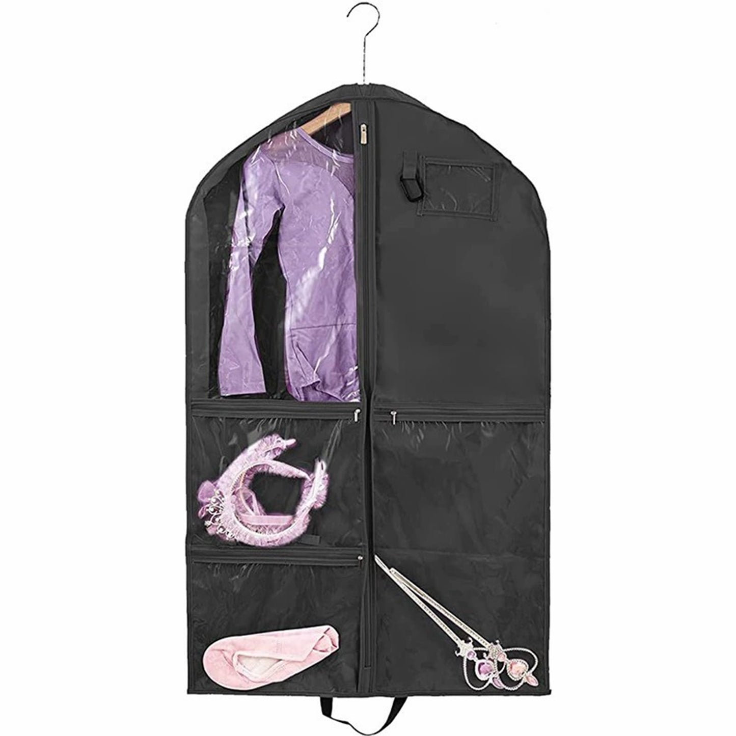 URSOFINE Waterproof Hanging Garment Bag 40 inch Clothes Bag with Gusset, 5 Pockets Side Zip for Dance Costumes Sports Skating Theatre Pageants Cheer Cosplay