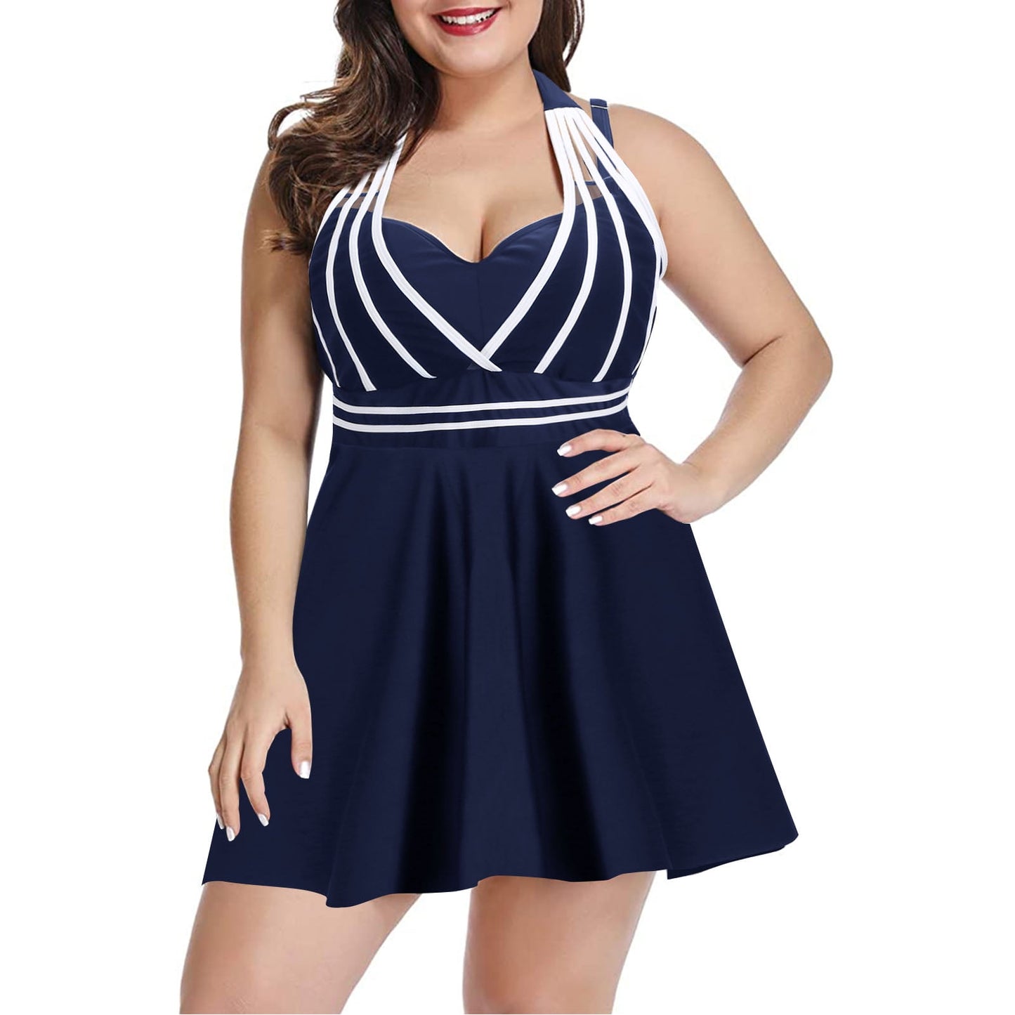 Womens Halter Swimdress Plus Size Two Piece Swimsuit Tankini Set