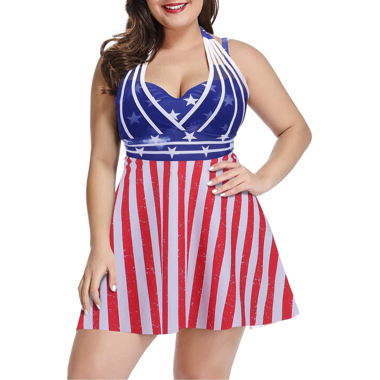 Womens Halter Swimdress Plus Size Two Piece Swimsuit Tankini Set