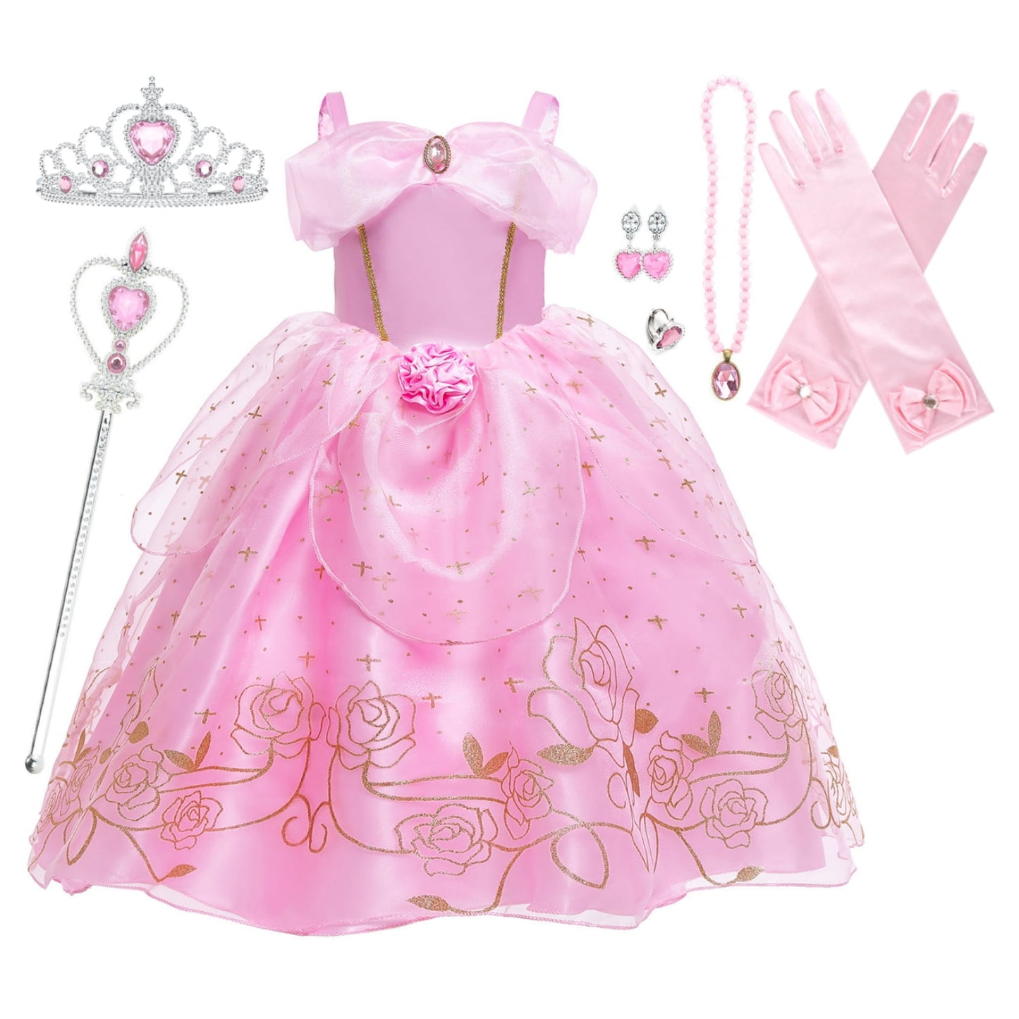 LOEL Girls Princess Dress Fairy Pink Dress Christmas Birthday Dress Up
