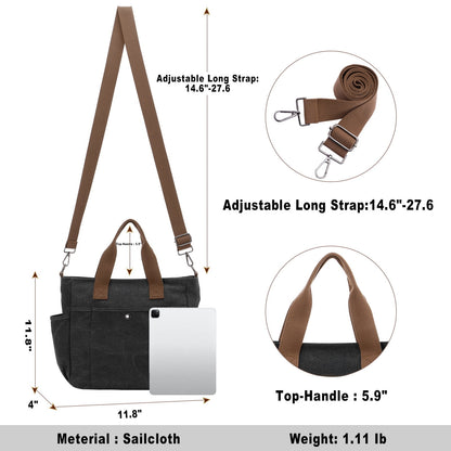 URSOFINE Women's Tote Bag Canvas Shoulder Bag Medium Stylish Crossbody Bags Lightweight Handbag Everyday Purse with Multiple Pockets for Work Travel College Daily Use