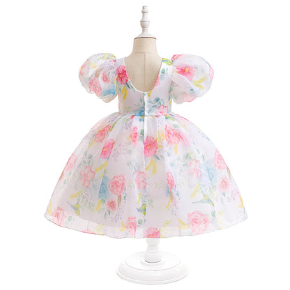 KAWELL Easter Dress for Girls Puff Sleeve Floral Dress Wedding Pageant Party Ball Gown Dresses