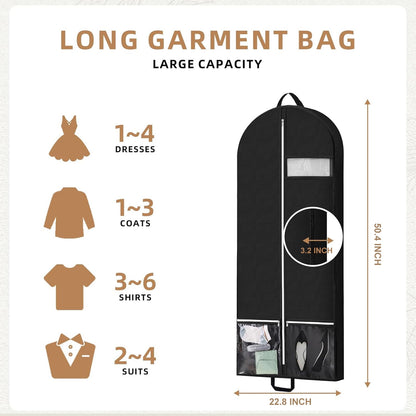 URSOFINE 54" Garment Bags for Travel and Storage, Travel Suit Bags for Men Women with 2 Clear Pockets, Storage bags for Clothes, Suits, Dress, Shirts, Coats (Black)