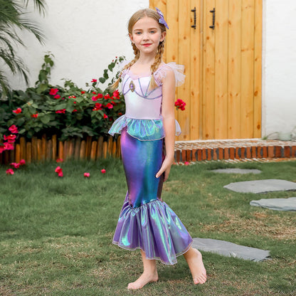 HAWEE Mermaid Dress for Girls - Mermaid Fancy Costume Halloween Princess Dresses for Girls 3-10 Birthday Gift