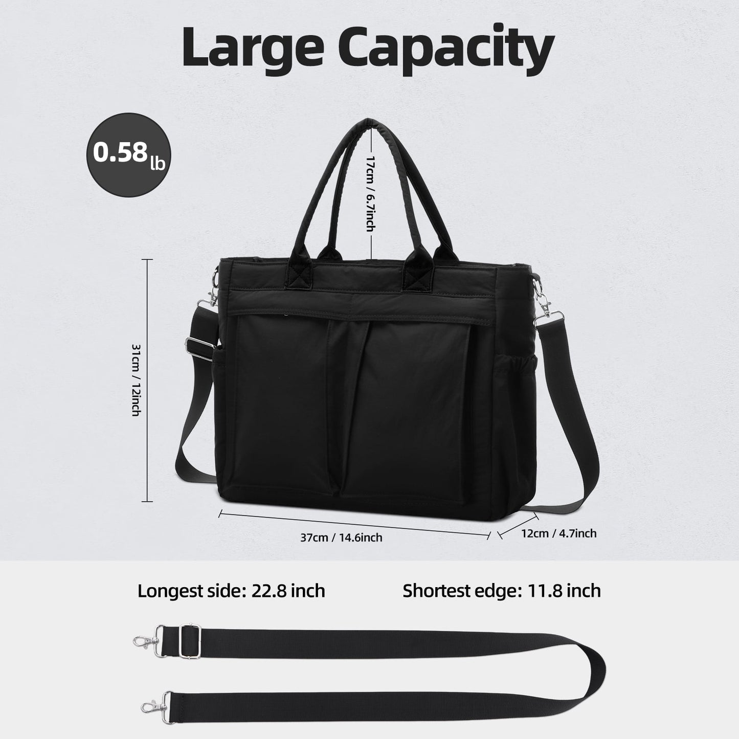 URSOFINE Tote Bag for Women, Lightweight Crossbody Tote Handbag with Dry Pocket, Nylon Shoulder Bag with Detachable Shoulder Strap for Work, Travel, Daily Use