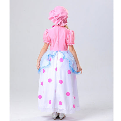 HAWEE Girl's Pink Princess Dress with Hat Kids Christmas Halloween Outfit Cute Polka Dot Print Costume Themed Party Fancy Dress up
