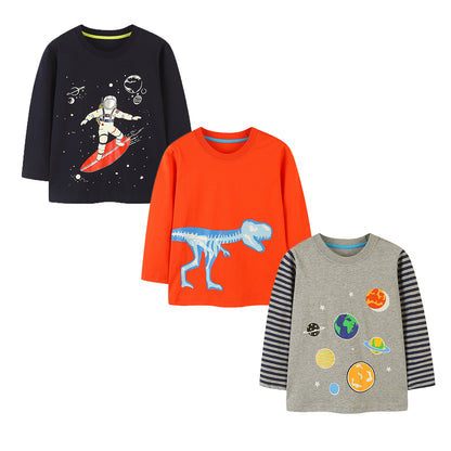 HuaAngel Boys Cotton Long Sleeve T-Shirt Crew Neck Funny Print Shirt 3 Packs Sizes 2-7